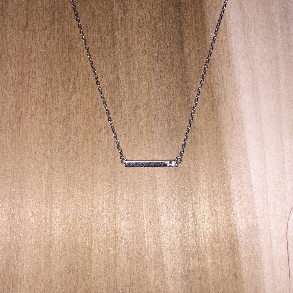 Silver Bar With CZ Necklace